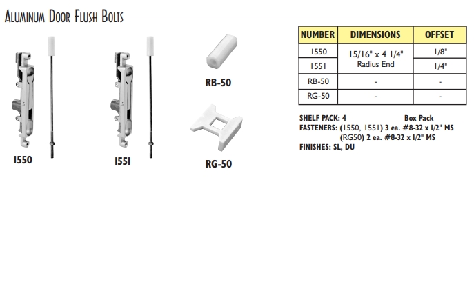 1-ALUMINUM DOOR FLUSH BOLTS